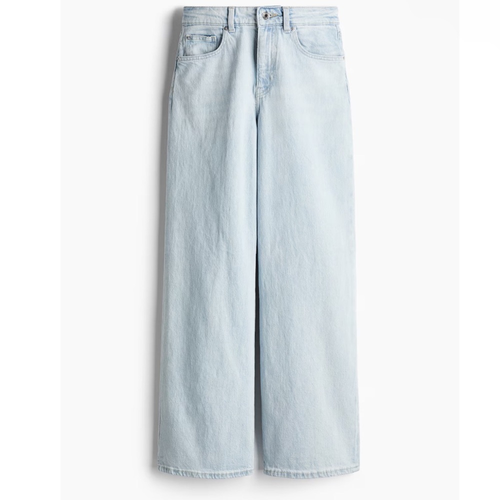 NWT H&M WIDE HIGH WAIST FULL LENGTH STRETCH COMFORT LIGHT BLUE JEANS SIZE 2